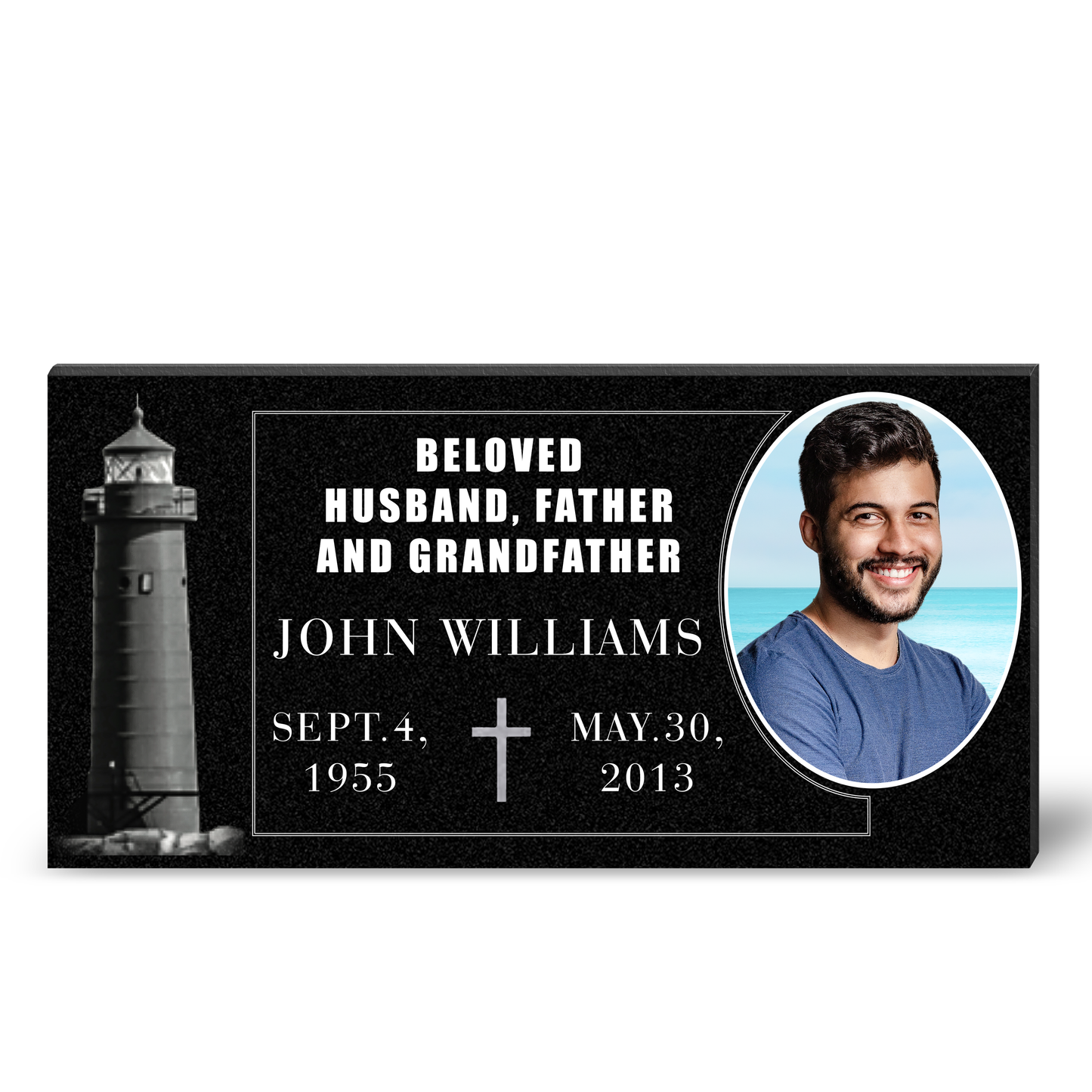EVRPIC Memorial Plaque & Granite Marker Personalized | Theme: Lighthouse (Single) | Ratio: 1v2 Rectangle