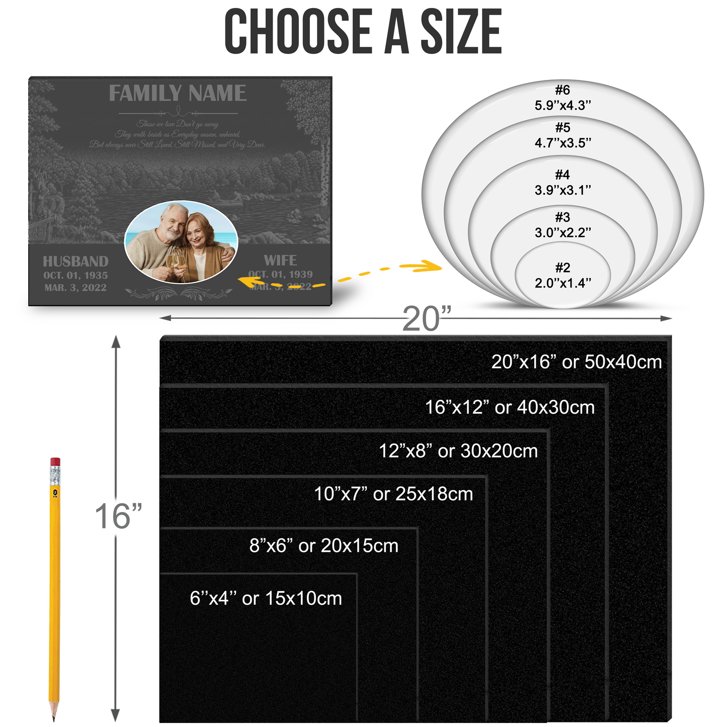 EVRPIC Grave Marker & Memorial Plaque Personalized | Theme: Single (Right) | Ratio: 1v1.5 Rectangle