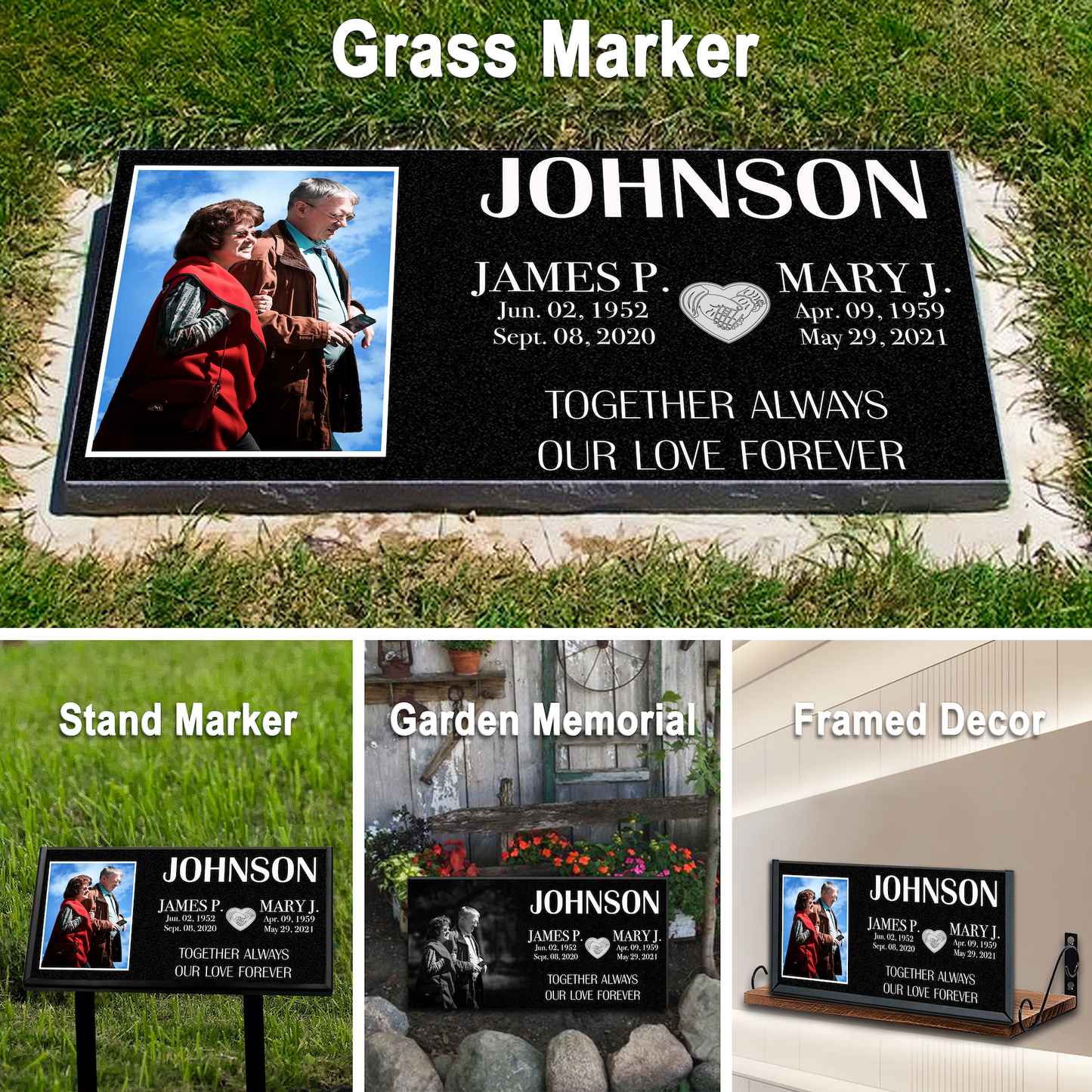 EVRPIC Memorial Plaque & Grave Marker Personalized | Theme: Classic (Double) | Ratio: 1v2 Rectangle