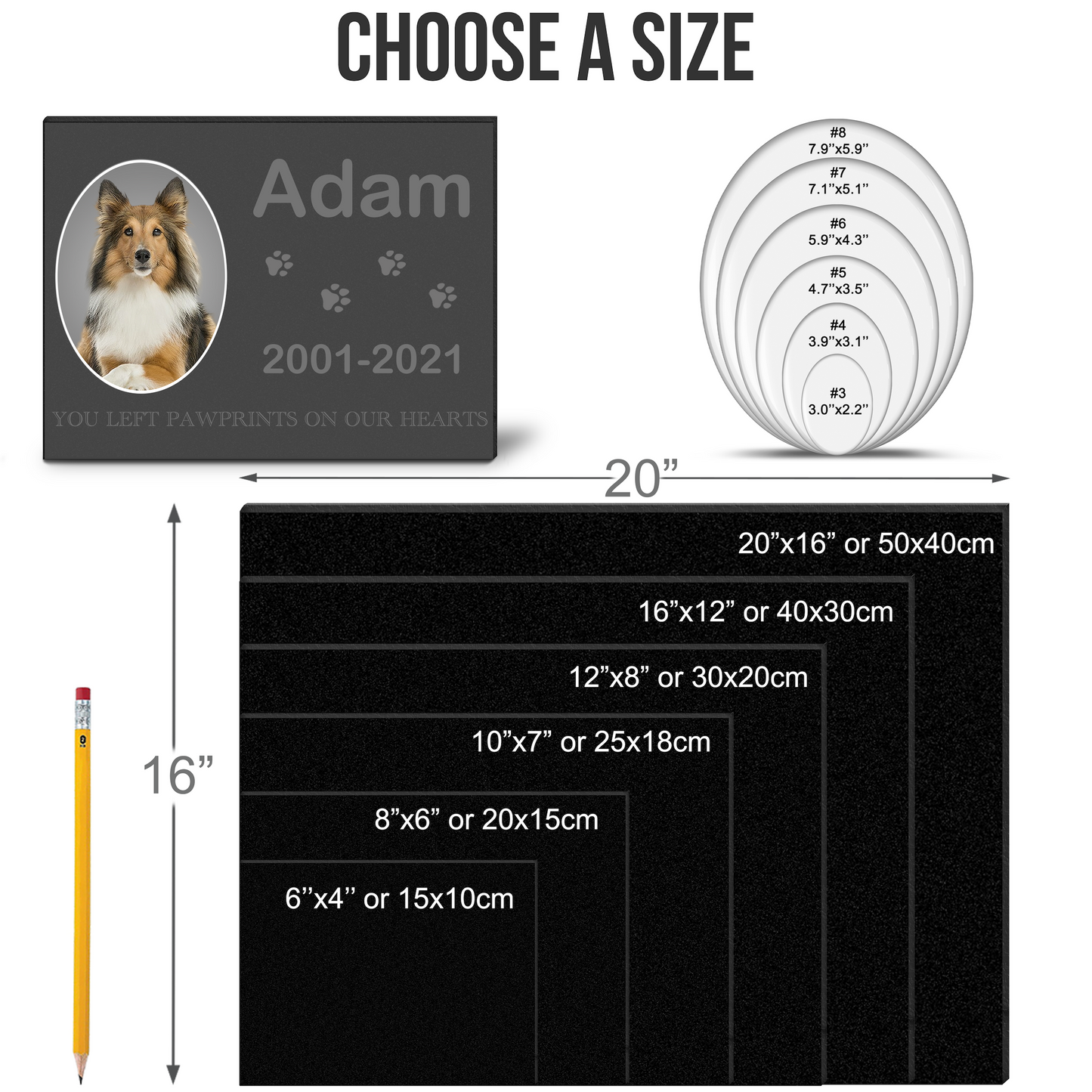 EVRPIC Pet Grave Marker & Memorial Plaque Personalized | Theme: Dog (Left) | Ratio: 1v1.5 Rectangle