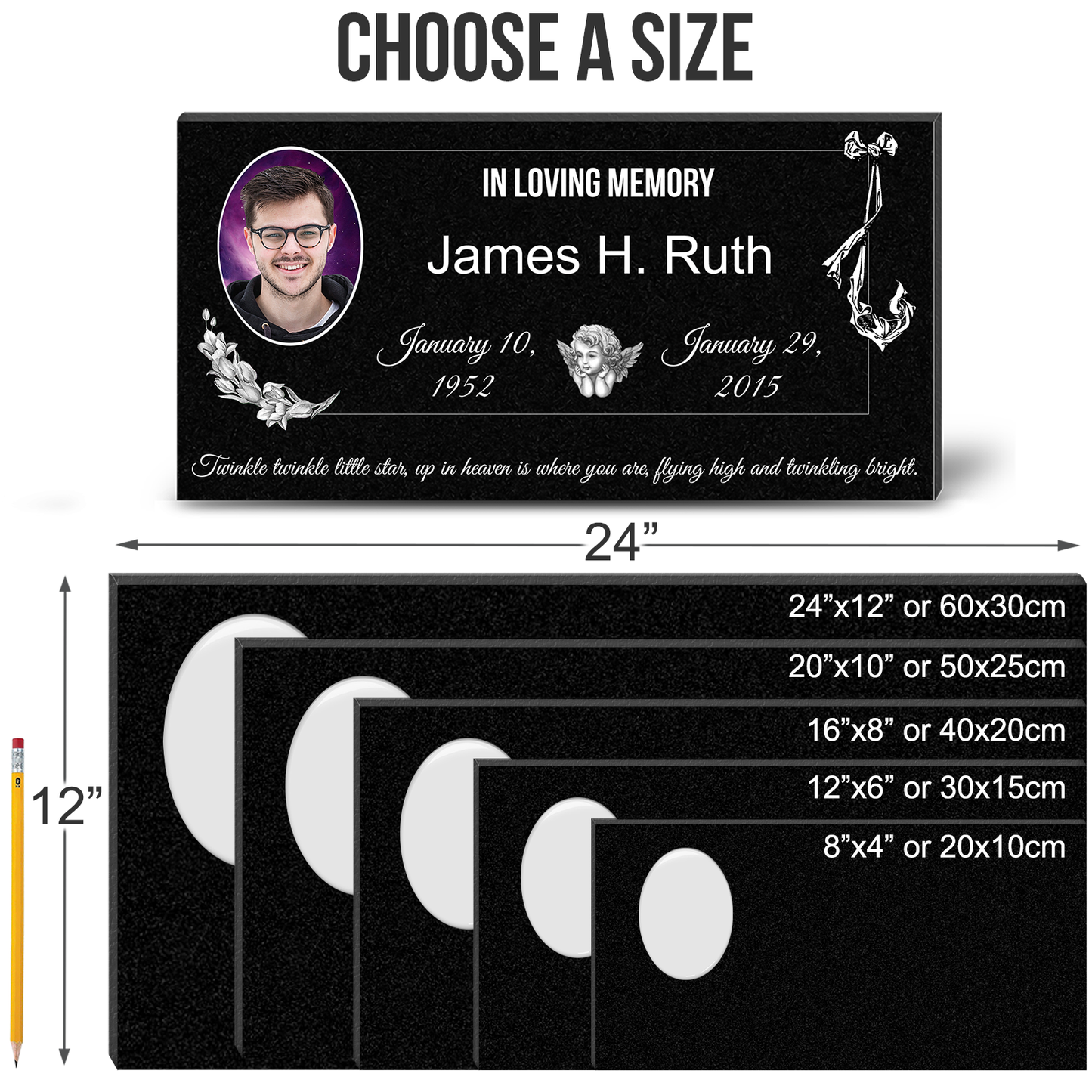 EVRPIC Grave Marker & Memorial Plaque Personalized | Theme: Single (Left) | Ratio: 1v2 Rectangle
