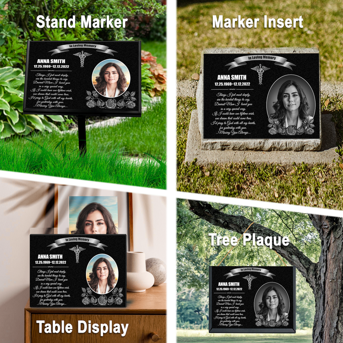 EVRPIC Grave Marker & Memorial Plaque Personalized | Theme: Single (Right) | Ratio: 1v1.5 Rectangle