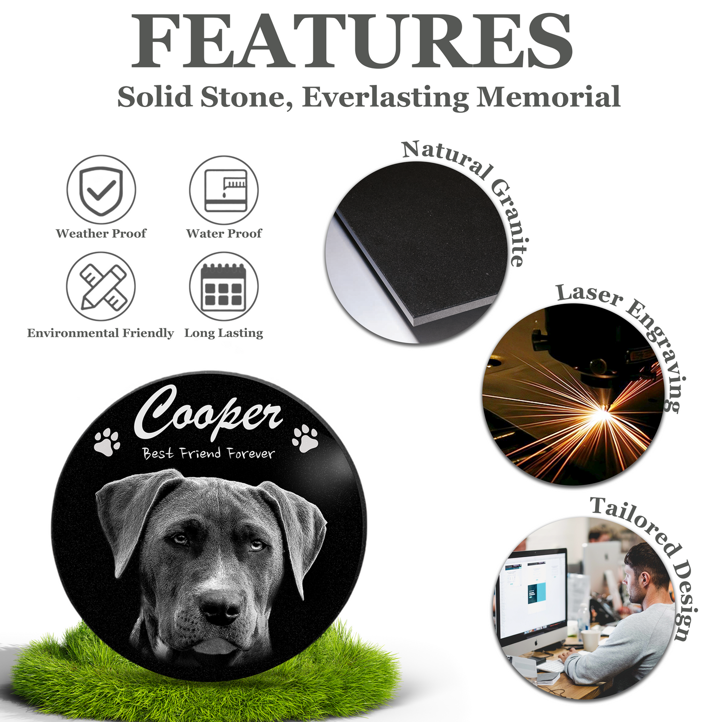 EVRPIC Pet Grave Marker & Memorial Plaque Personalized | Theme: Laser-Etched (Pet) | Ratio: 1v1 Round