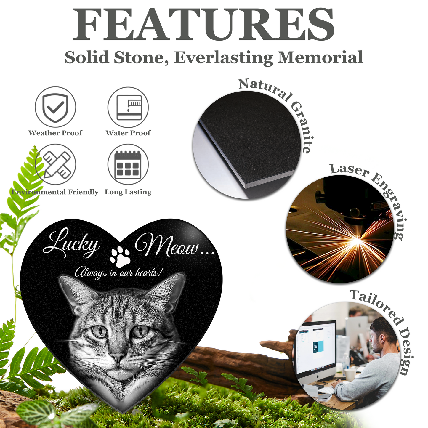 EVRPIC Pet Grave Marker & Memorial Plaque Personalized | Theme: Laser-Etched (Pet) | Ratio: 1v1 Heart