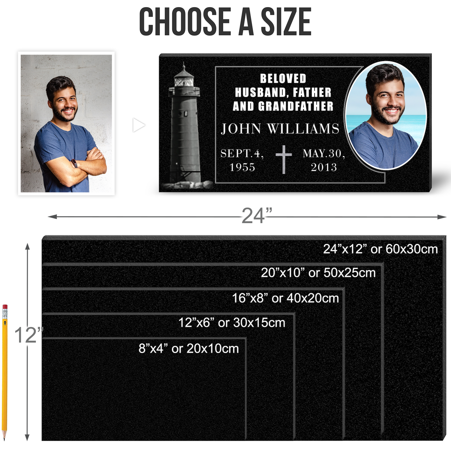EVRPIC Memorial Plaque & Granite Marker Personalized | Theme: Lighthouse (Single) | Ratio: 1v2 Rectangle