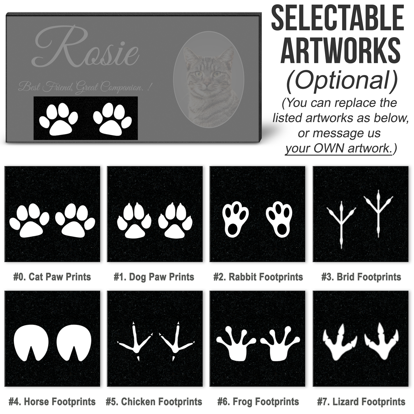 EVRPIC Pet Grave Marker & Memorial Plaque Personalized | Theme: Cat (Right) | Ratio: 1v2 Rectangle