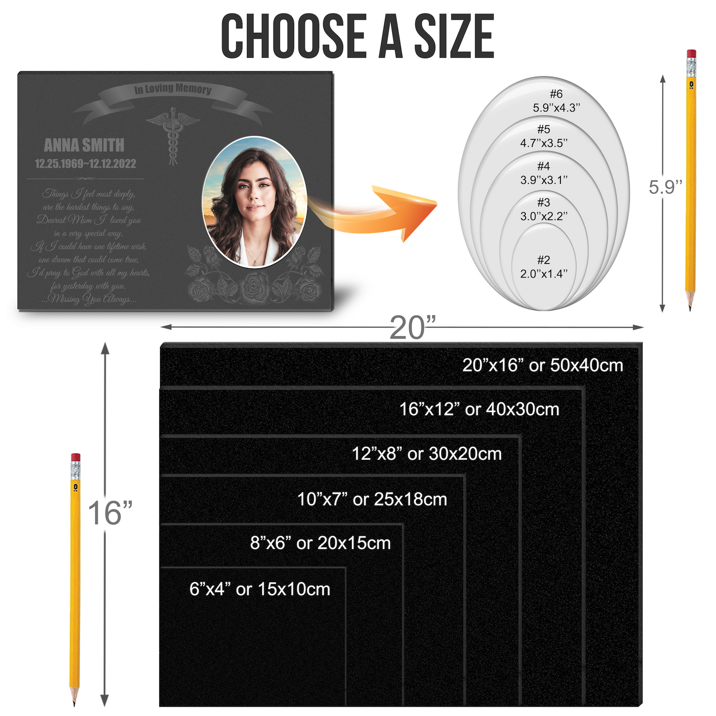 EVRPIC Grave Marker & Memorial Plaque Personalized | Theme: Single (Right) | Ratio: 1v1.5 Rectangle