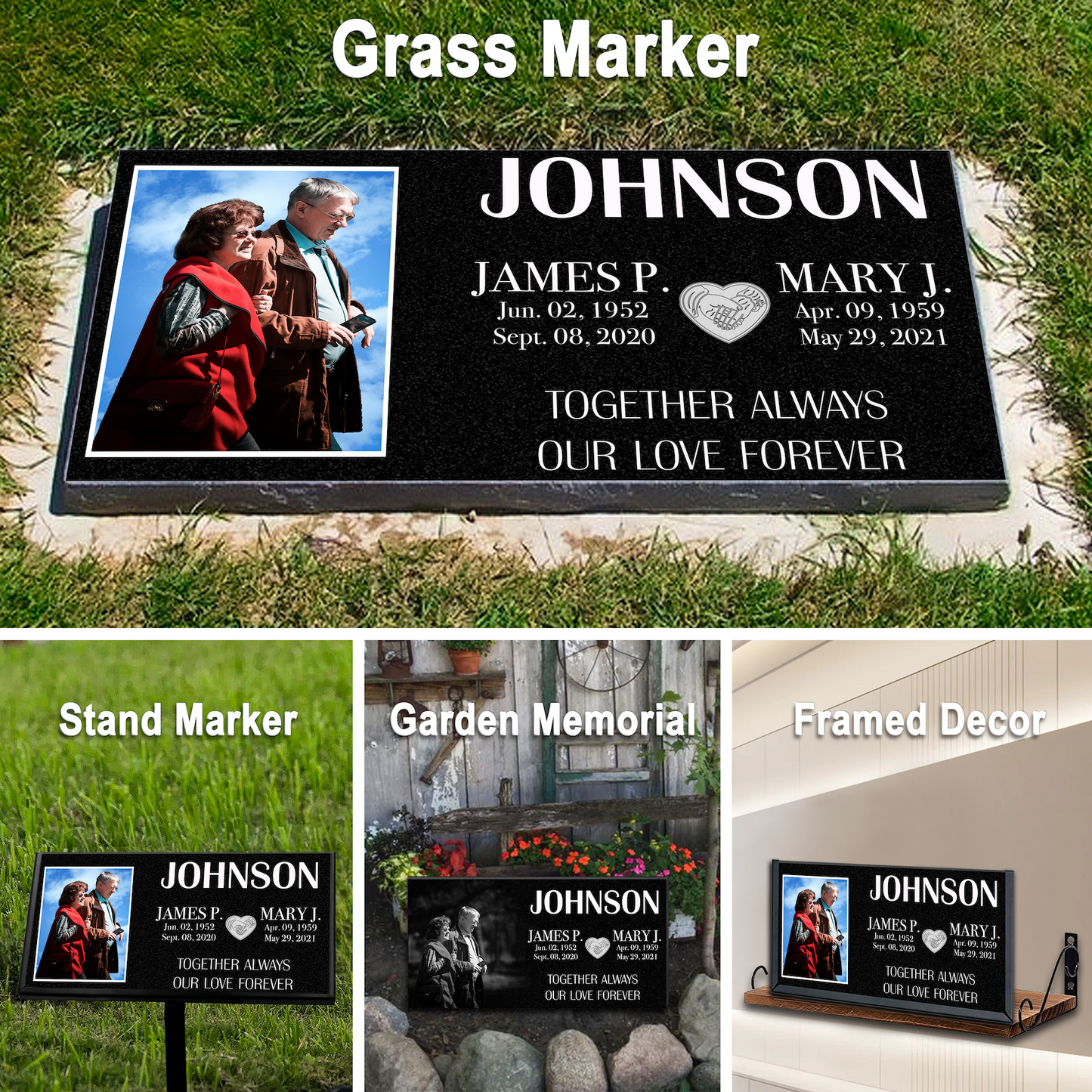 EVRPIC Memorial Plaque & Grave Marker Personalized | Theme: Classic (Double) | Ratio: 1v2 Rectangle