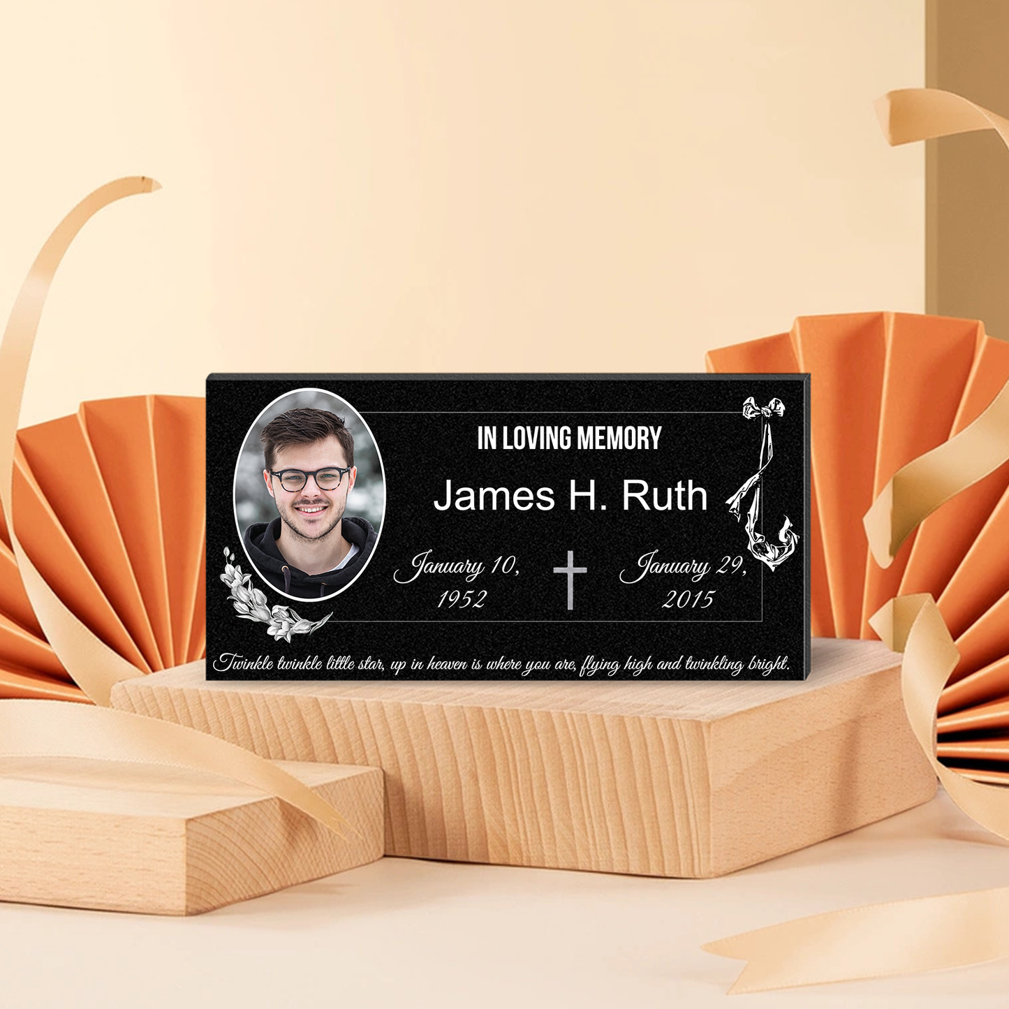 EVRPIC Grave Marker & Memorial Plaque Personalized | Theme: Single (Left) | Ratio: 1v2 Rectangle