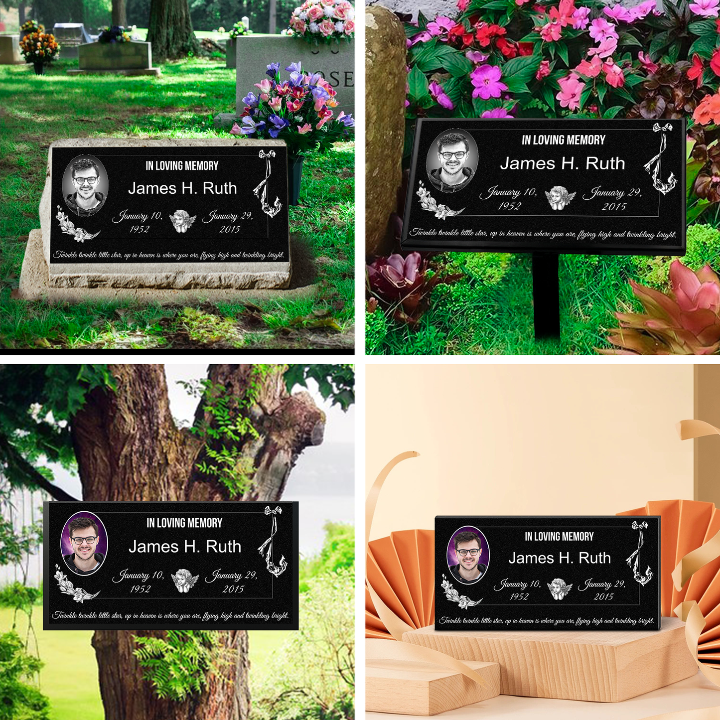 EVRPIC Grave Marker & Memorial Plaque Personalized | Theme: Single (Left) | Ratio: 1v2 Rectangle