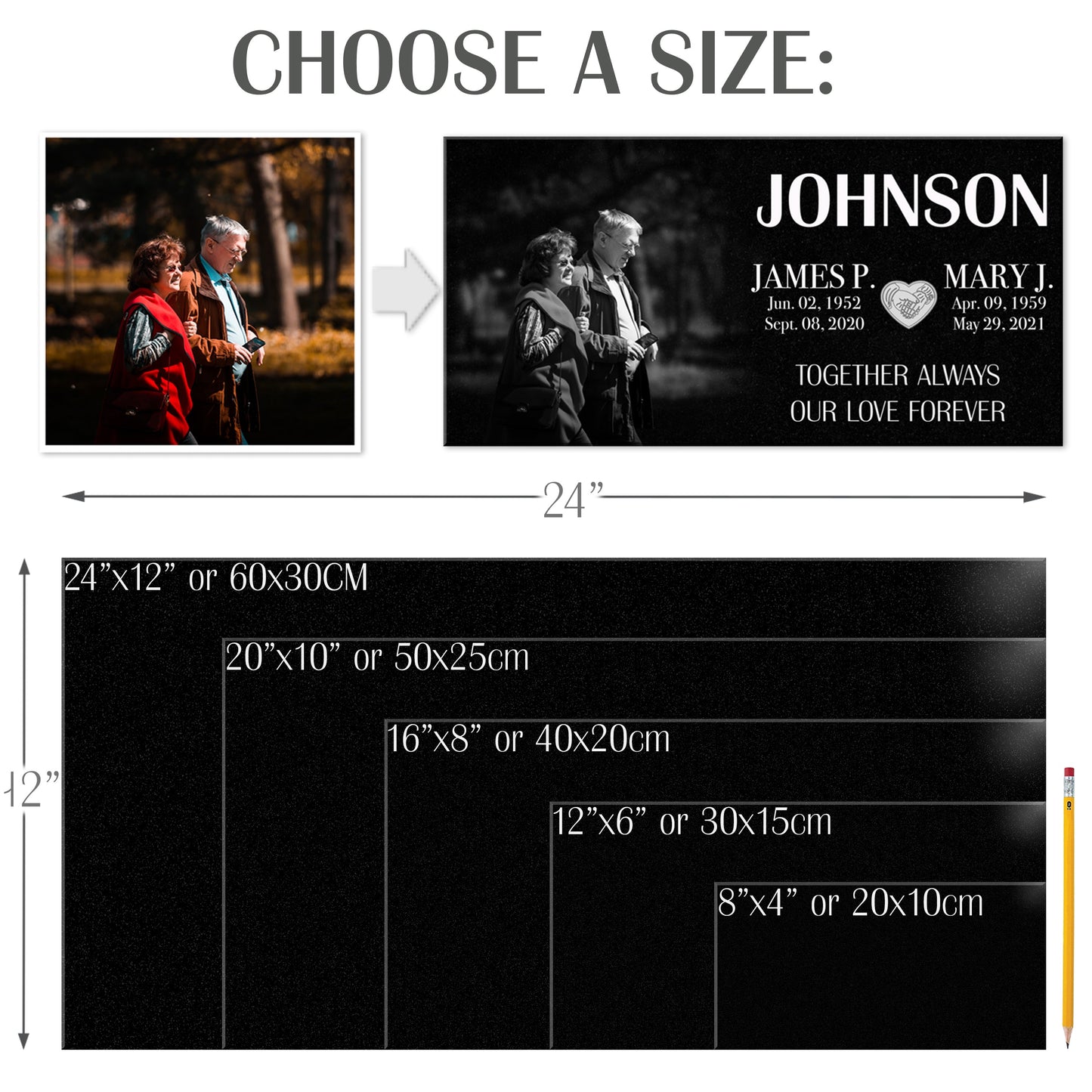 EVRPIC Memorial Plaque & Grave Marker Personalized | Theme: Classic (Double) | Ratio: 1v2 Rectangle