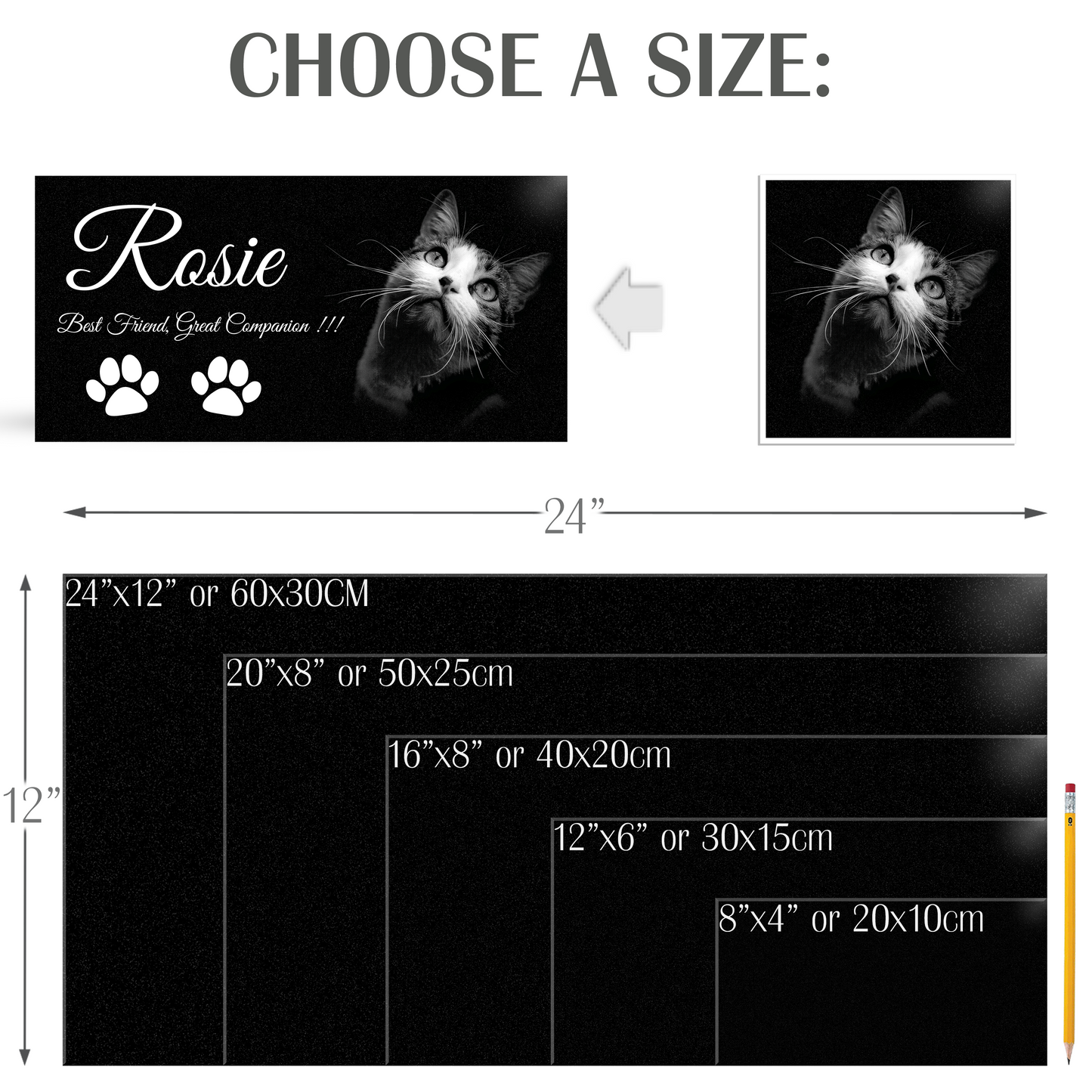 EVRPIC Pet Grave Marker & Memorial Plaque Personalized | Theme: Cat (Right) | Ratio: 1v2 Rectangle