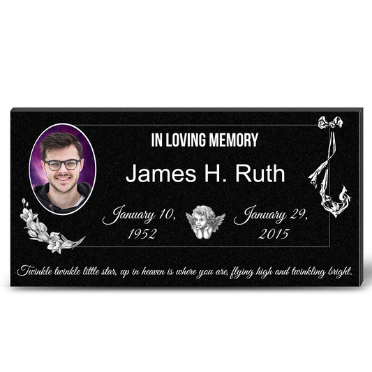 EVRPIC Grave Marker & Memorial Plaque Personalized | Theme: Single (Left) | Ratio: 1v2 Rectangle