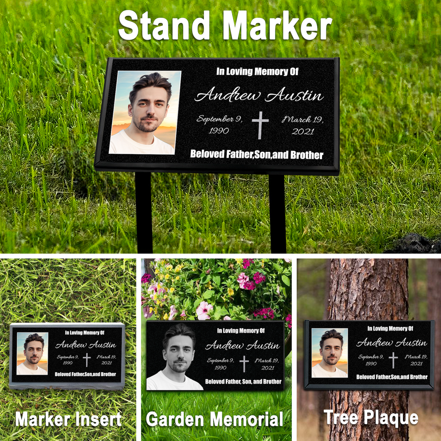 EVRPIC Memorial Plaque & Granite Marker Personalized | Theme: Classic (Single) | Ratio: 1v2 Rectangle