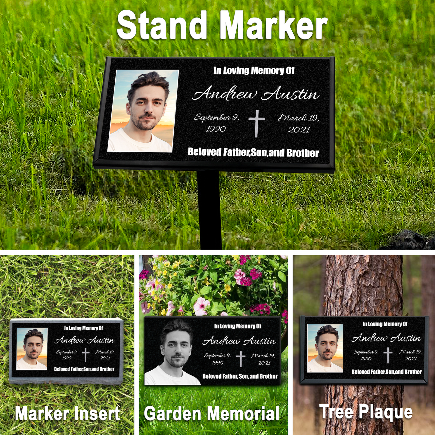 EVRPIC Memorial Plaque & Granite Marker Personalized | Theme: Classic (Single) | Ratio: 1v2 Rectangle