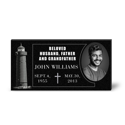 EVRPIC Memorial Plaque & Granite Marker Personalized | Theme: Lighthouse (Single) | Ratio: 1v2 Rectangle